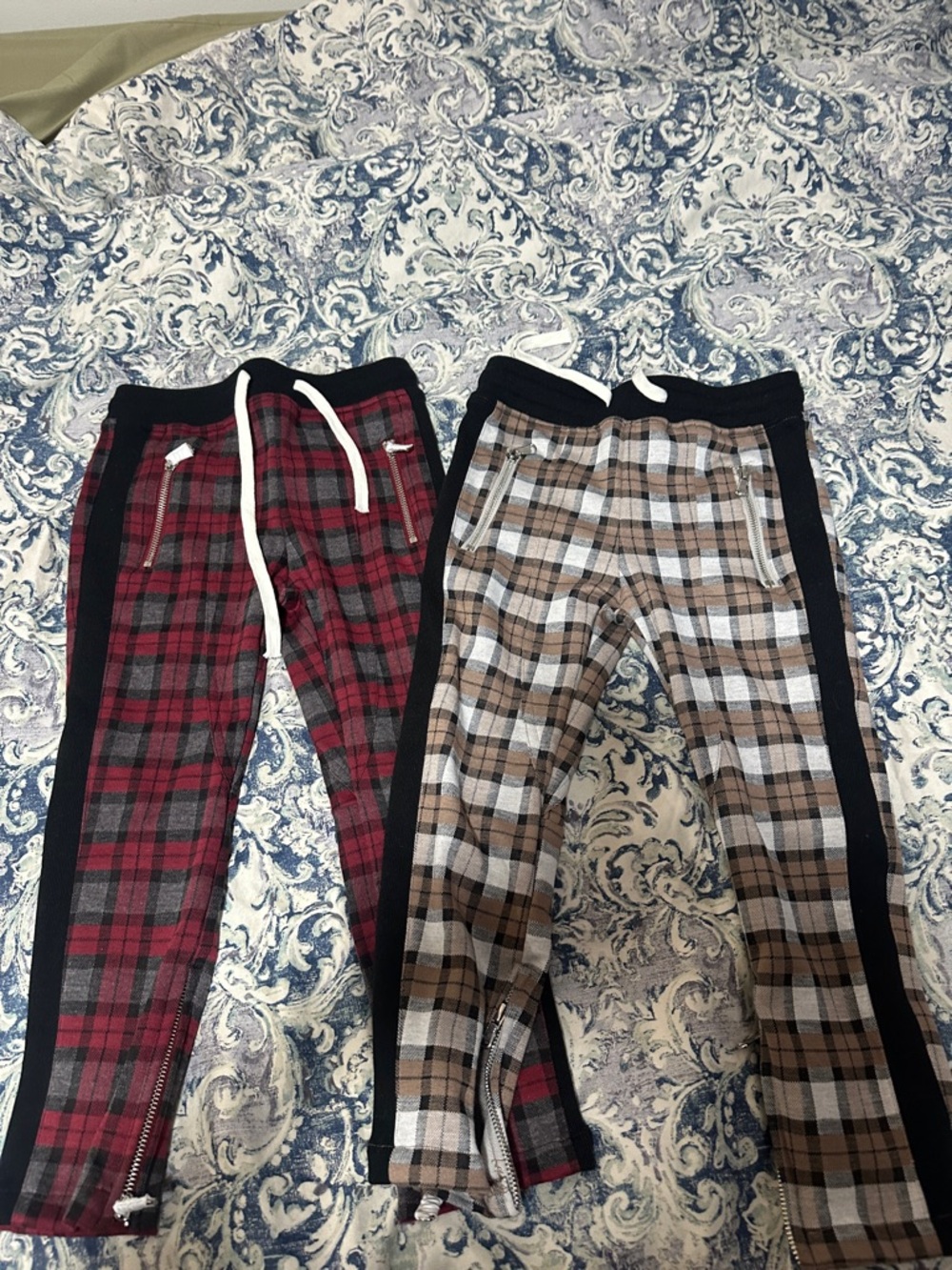 Plaid Jogger Pants - Red & Brown Twin Pair